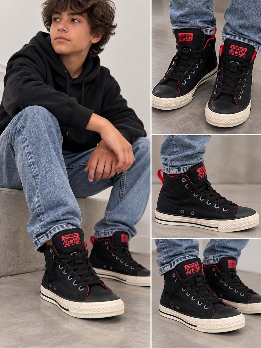 Converse All Star High Top – Youth 3 / Women’s 5 – Black & Red